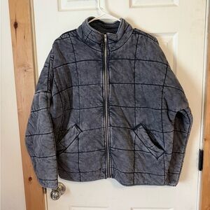 Forever 21 Discontinued Oversized Charcoal Quilt Zip-Up Puffer Jacket Cotton FP